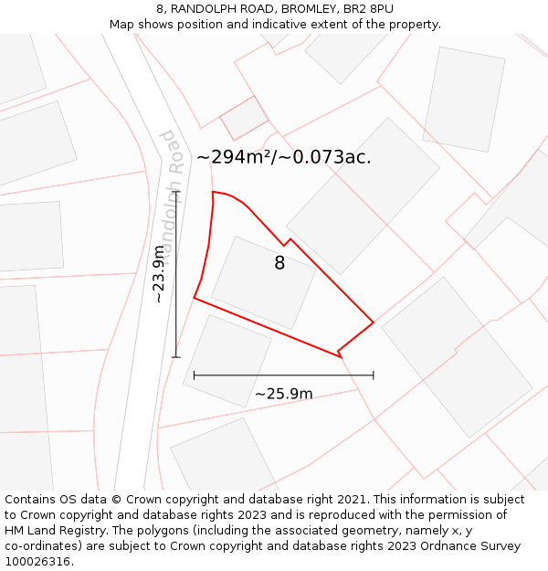 8, RANDOLPH ROAD, BROMLEY, BR2 8PU: Plot and title map