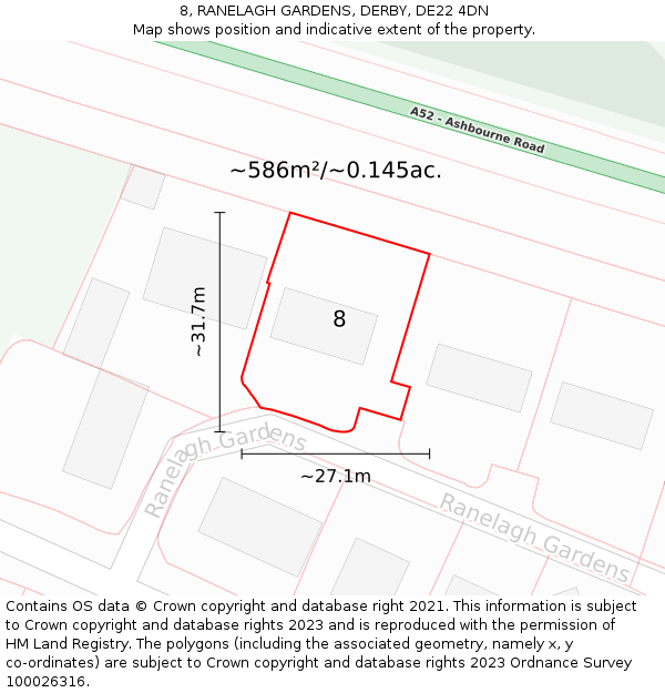 8, RANELAGH GARDENS, DERBY, DE22 4DN: Plot and title map