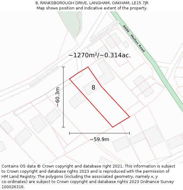 8, RANKSBOROUGH DRIVE, LANGHAM, OAKHAM, LE15 7JR: Plot and title map
