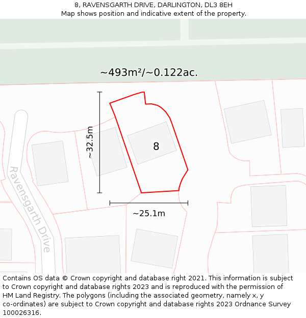 8, RAVENSGARTH DRIVE, DARLINGTON, DL3 8EH: Plot and title map