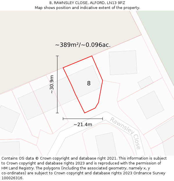 8, RAWNSLEY CLOSE, ALFORD, LN13 9PZ: Plot and title map