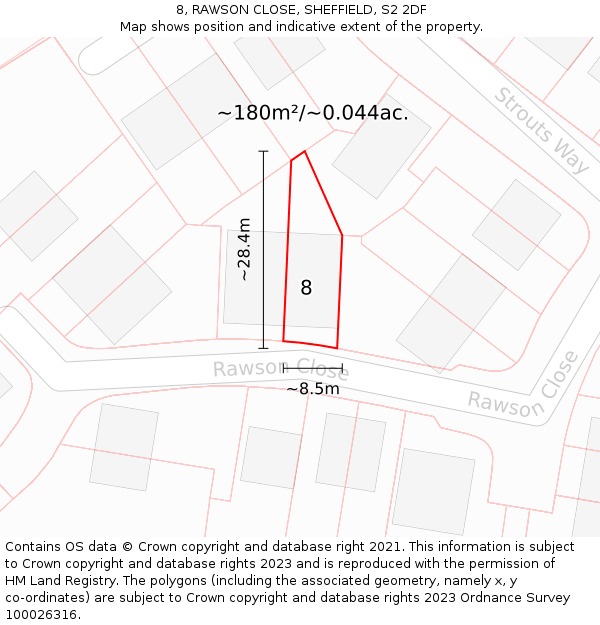 8, RAWSON CLOSE, SHEFFIELD, S2 2DF: Plot and title map