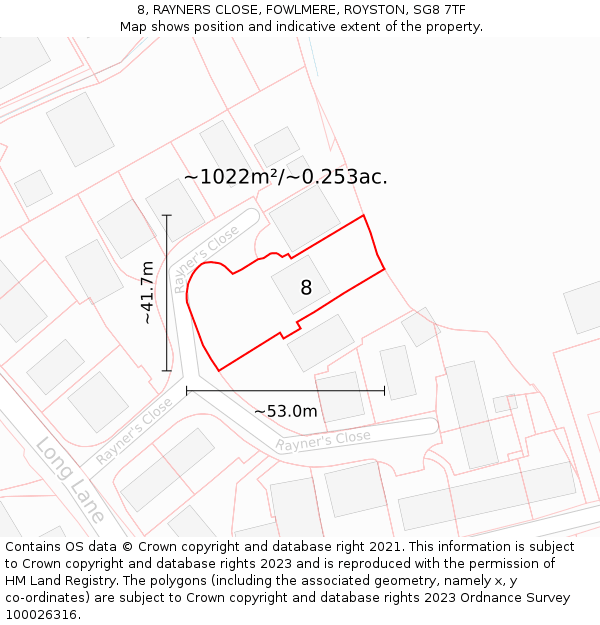 8, RAYNERS CLOSE, FOWLMERE, ROYSTON, SG8 7TF: Plot and title map