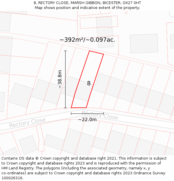 8, RECTORY CLOSE, MARSH GIBBON, BICESTER, OX27 0HT: Plot and title map