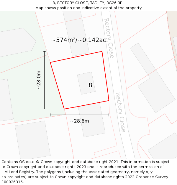 8, RECTORY CLOSE, TADLEY, RG26 3PH: Plot and title map