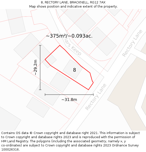 8, RECTORY LANE, BRACKNELL, RG12 7AX: Plot and title map