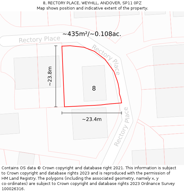 8, RECTORY PLACE, WEYHILL, ANDOVER, SP11 0PZ: Plot and title map