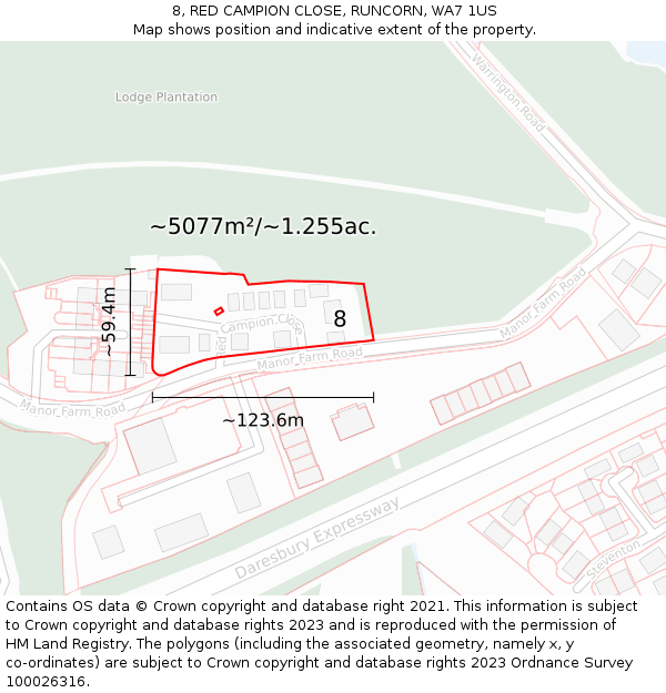 8, RED CAMPION CLOSE, RUNCORN, WA7 1US: Plot and title map