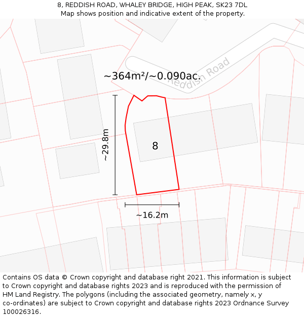 8, REDDISH ROAD, WHALEY BRIDGE, HIGH PEAK, SK23 7DL: Plot and title map