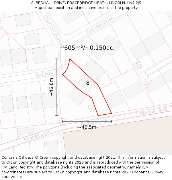 8, REDHALL DRIVE, BRACEBRIDGE HEATH, LINCOLN, LN4 2JS: Plot and title map