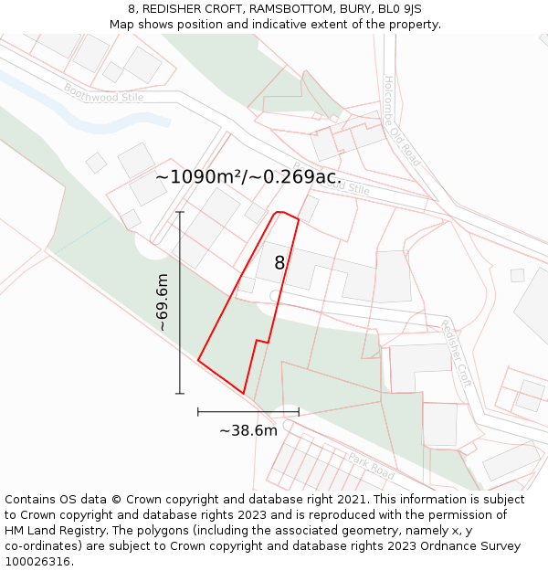 8, REDISHER CROFT, RAMSBOTTOM, BURY, BL0 9JS: Plot and title map
