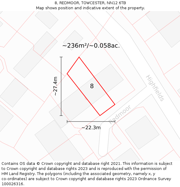 8, REDMOOR, TOWCESTER, NN12 6TB: Plot and title map