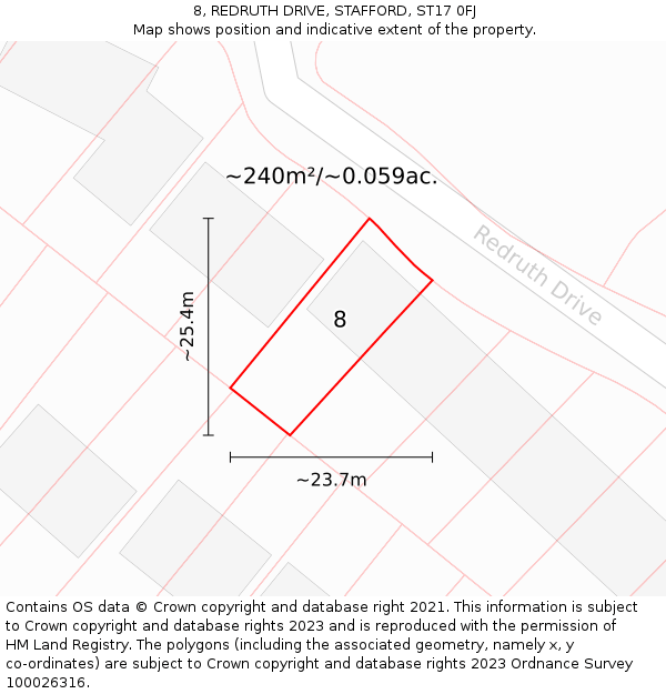 8, REDRUTH DRIVE, STAFFORD, ST17 0FJ: Plot and title map