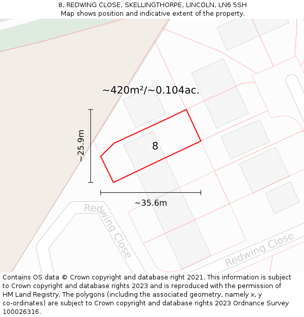8, REDWING CLOSE, SKELLINGTHORPE, LINCOLN, LN6 5SH: Plot and title map