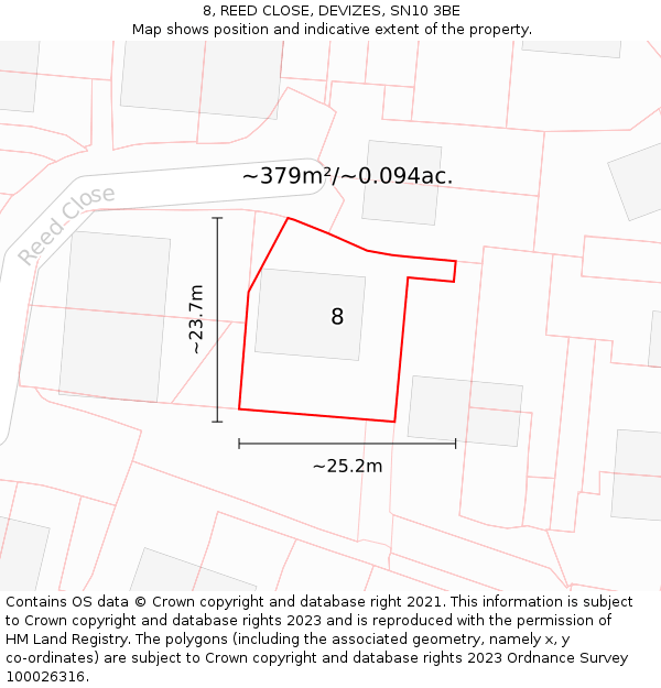 8, REED CLOSE, DEVIZES, SN10 3BE: Plot and title map