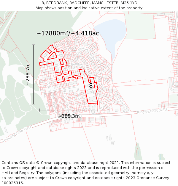 8, REEDBANK, RADCLIFFE, MANCHESTER, M26 1YD: Plot and title map