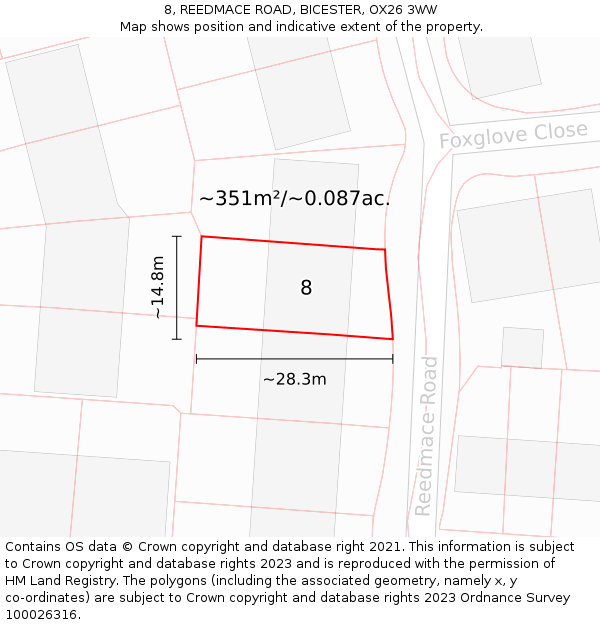 8, REEDMACE ROAD, BICESTER, OX26 3WW: Plot and title map