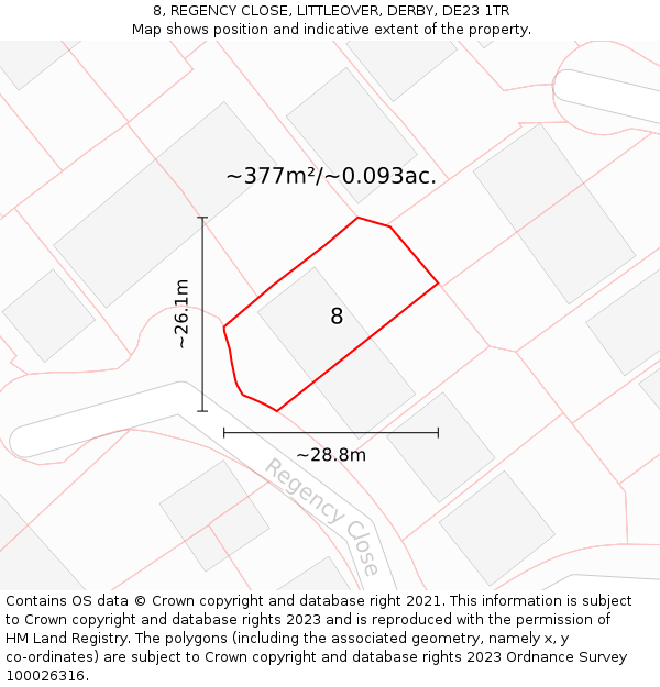 8, REGENCY CLOSE, LITTLEOVER, DERBY, DE23 1TR: Plot and title map