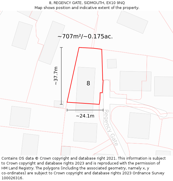 8, REGENCY GATE, SIDMOUTH, EX10 9NQ: Plot and title map