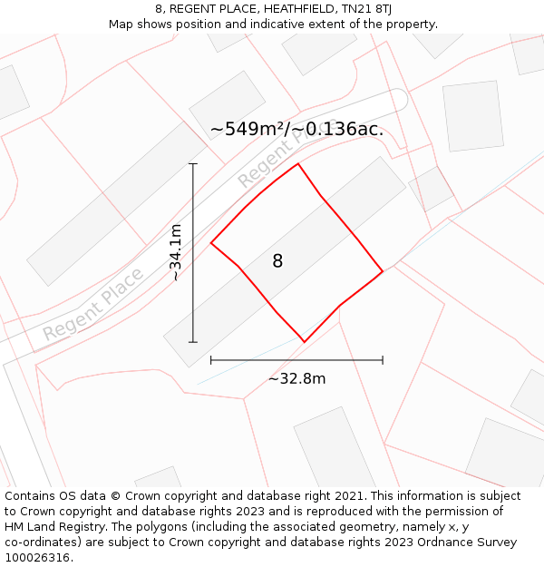 8, REGENT PLACE, HEATHFIELD, TN21 8TJ: Plot and title map