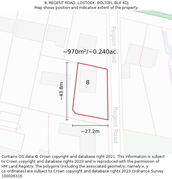 8, REGENT ROAD, LOSTOCK, BOLTON, BL6 4DJ: Plot and title map