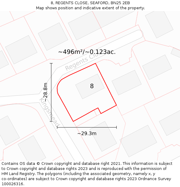 8, REGENTS CLOSE, SEAFORD, BN25 2EB: Plot and title map