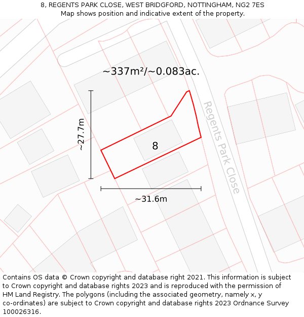 8, REGENTS PARK CLOSE, WEST BRIDGFORD, NOTTINGHAM, NG2 7ES: Plot and title map