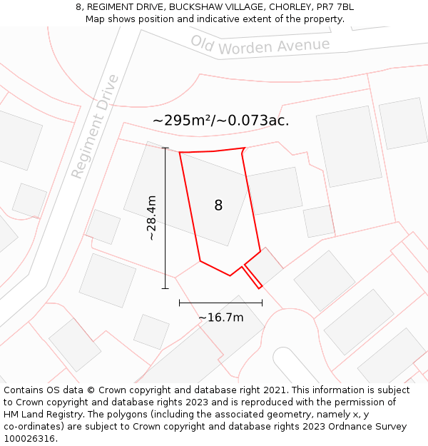 8, REGIMENT DRIVE, BUCKSHAW VILLAGE, CHORLEY, PR7 7BL: Plot and title map