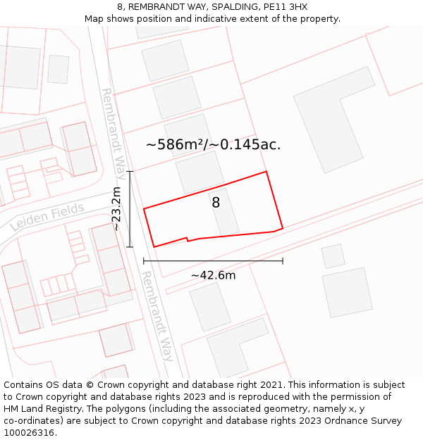 8, REMBRANDT WAY, SPALDING, PE11 3HX: Plot and title map