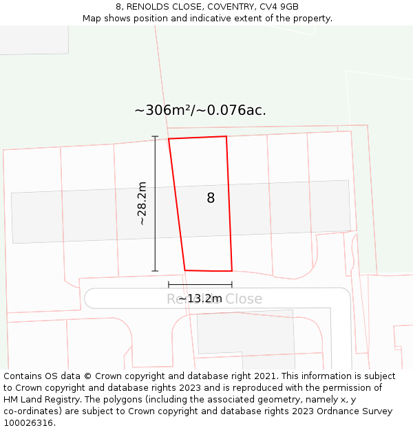 8, RENOLDS CLOSE, COVENTRY, CV4 9GB: Plot and title map