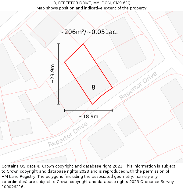 8, REPERTOR DRIVE, MALDON, CM9 6FQ: Plot and title map