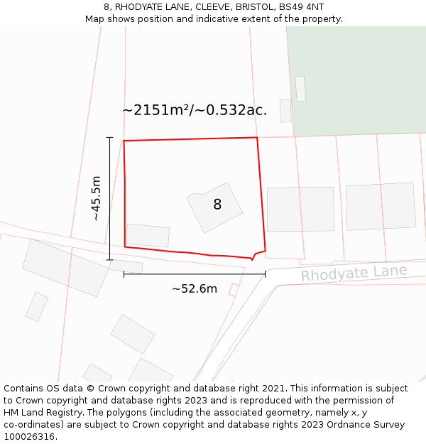 8, RHODYATE LANE, CLEEVE, BRISTOL, BS49 4NT: Plot and title map