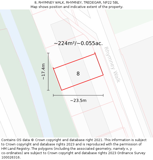8, RHYMNEY WALK, RHYMNEY, TREDEGAR, NP22 5BL: Plot and title map