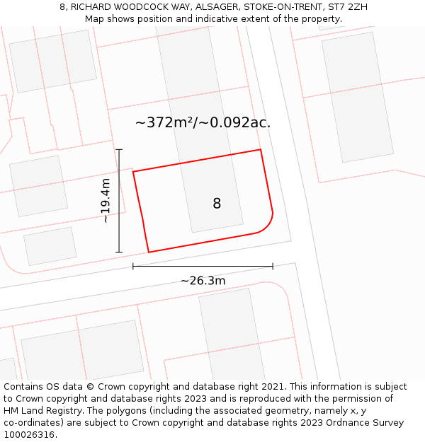 8, RICHARD WOODCOCK WAY, ALSAGER, STOKE-ON-TRENT, ST7 2ZH: Plot and title map