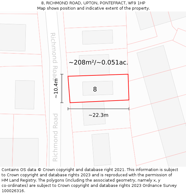 8, RICHMOND ROAD, UPTON, PONTEFRACT, WF9 1HP: Plot and title map