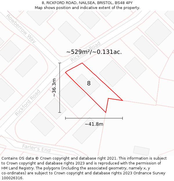 8, RICKFORD ROAD, NAILSEA, BRISTOL, BS48 4PY: Plot and title map
