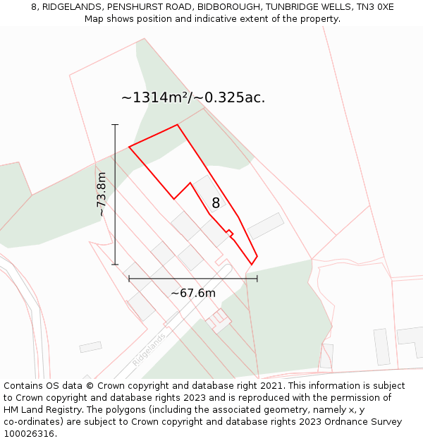 8, RIDGELANDS, PENSHURST ROAD, BIDBOROUGH, TUNBRIDGE WELLS, TN3 0XE: Plot and title map