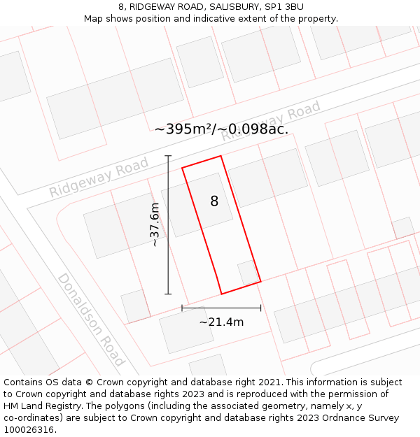 8, RIDGEWAY ROAD, SALISBURY, SP1 3BU: Plot and title map