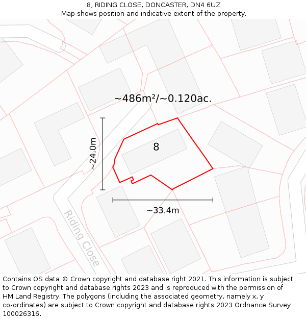 8, RIDING CLOSE, DONCASTER, DN4 6UZ: Plot and title map