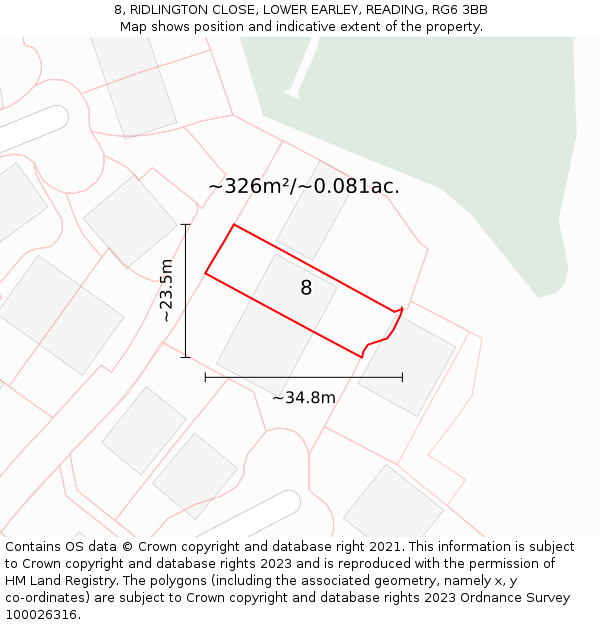 8, RIDLINGTON CLOSE, LOWER EARLEY, READING, RG6 3BB: Plot and title map