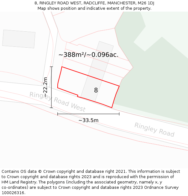8, RINGLEY ROAD WEST, RADCLIFFE, MANCHESTER, M26 1DJ: Plot and title map