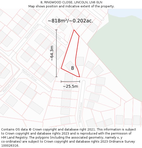 8, RINGWOOD CLOSE, LINCOLN, LN6 0LN: Plot and title map