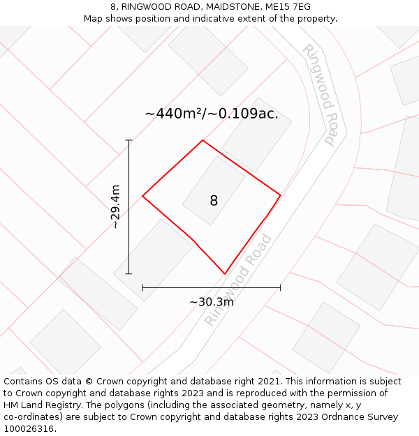 8, RINGWOOD ROAD, MAIDSTONE, ME15 7EG: Plot and title map