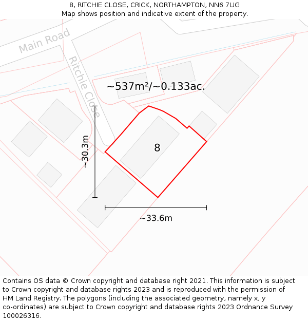 8, RITCHIE CLOSE, CRICK, NORTHAMPTON, NN6 7UG: Plot and title map