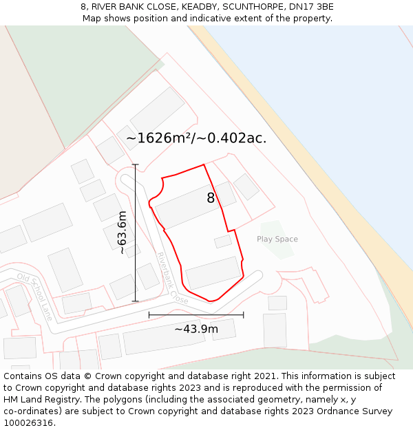 8, RIVER BANK CLOSE, KEADBY, SCUNTHORPE, DN17 3BE: Plot and title map