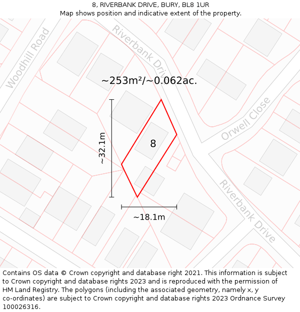 8, RIVERBANK DRIVE, BURY, BL8 1UR: Plot and title map