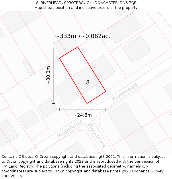 8, RIVERHEAD, SPROTBROUGH, DONCASTER, DN5 7QR: Plot and title map
