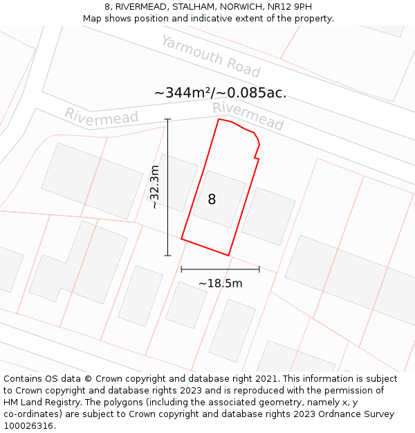 8, RIVERMEAD, STALHAM, NORWICH, NR12 9PH: Plot and title map