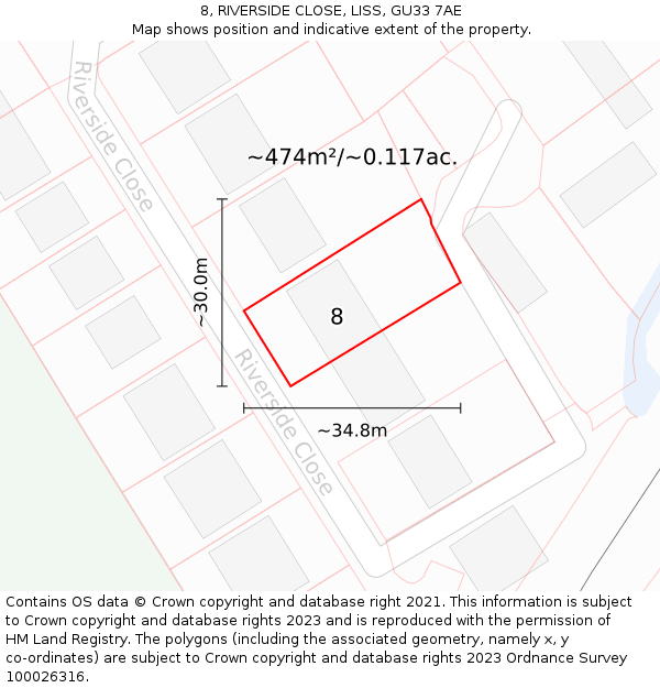8, RIVERSIDE CLOSE, LISS, GU33 7AE: Plot and title map