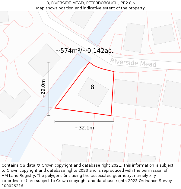 8, RIVERSIDE MEAD, PETERBOROUGH, PE2 8JN: Plot and title map